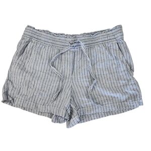 LOFT Blue and White Striped High-Waist Drawstring Shorts